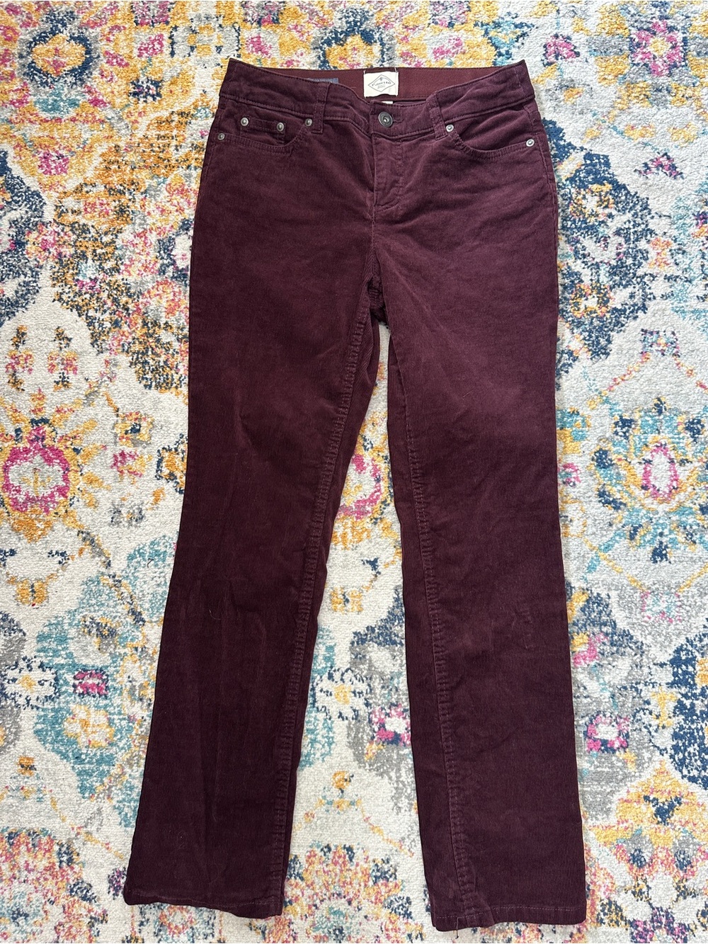 St. John's Bay Womens 2P Burgundy Corduroy Pants Straight Leg Stretch Petite
